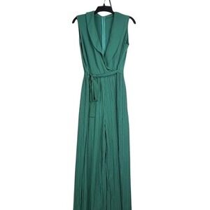 Moosta Green Pleated Jumpsuit Sleeveless Wide Leg Dressy Casual‎ L